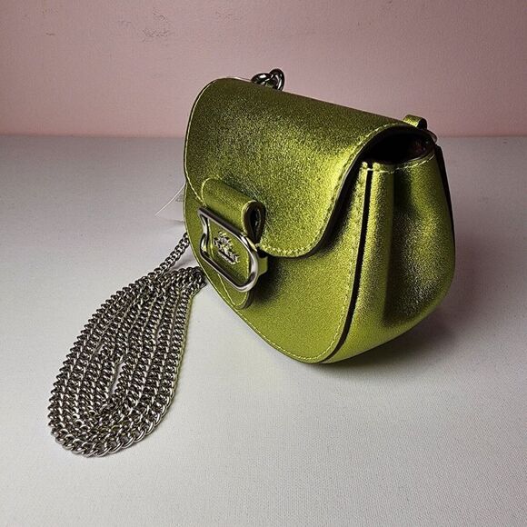 NWT COACH CP245 Morgan Card Case Chain Metallic Leather Metallic Citrine - Picture 4 of 6